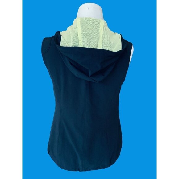 ZENERGY CHICO'S LADIES NAVY GREEN SLEEVELESS HOODED SNAP ZIP POCKETS VEST EUC S - Picture 5 of 9